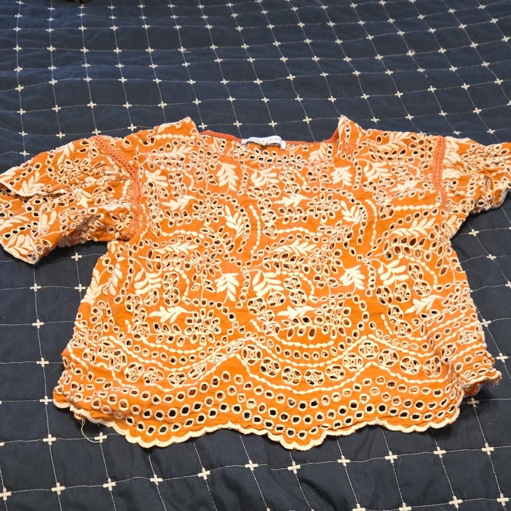 Harper Orange and Cream Embroidered Top